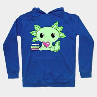 Cute Kawaii Green Axolotl Reading With Books Hoodie